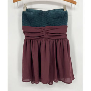 Maeve Teal and Burgundy Strapless Blouse